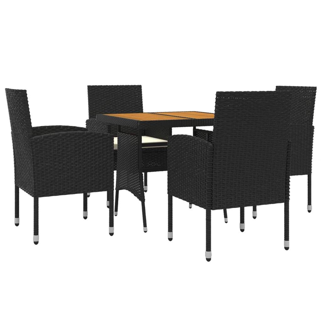 vidaXL 5-tlg. Garten-Essgruppe Poly Rattan Schwarz