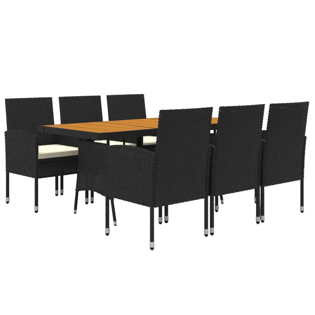 vidaXL 7-tlg. Garten-Essgruppe Poly Rattan Schwarz