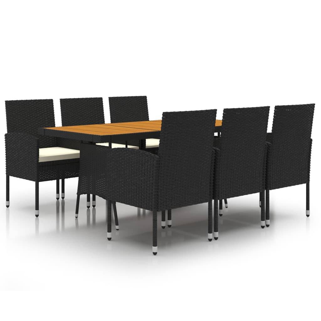vidaXL 7-tlg. Garten-Essgruppe Poly Rattan Schwarz