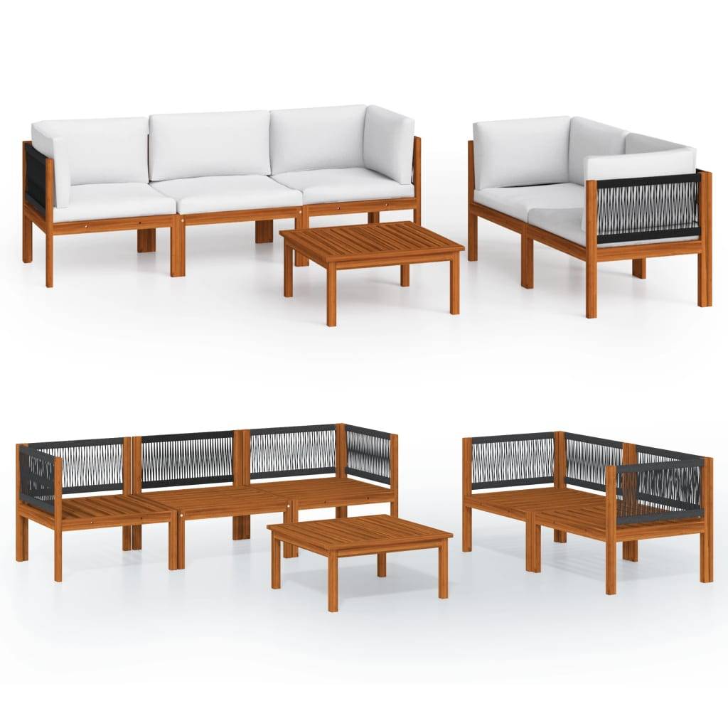 vidaXL 6-tlg. Garten-Lounge-Set mit Kissen Cremeweiß Massivholz Akazie