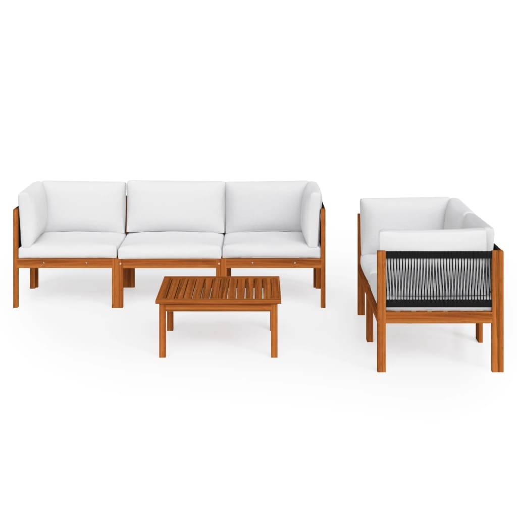 vidaXL 6-tlg. Garten-Lounge-Set mit Kissen Cremeweiß Massivholz Akazie