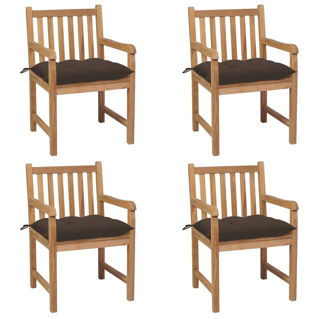 vidaXL Gartenstühle 4 Stk. mit Taupe Kissen Massivholz Teak