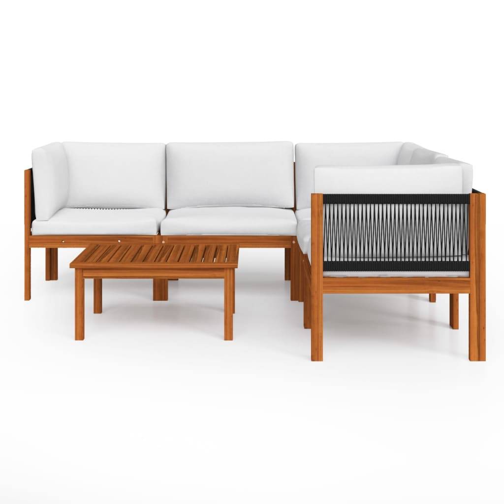 vidaXL 6-tlg. Garten-Lounge-Set mit Kissen Cremeweiß Massivholz Akazie