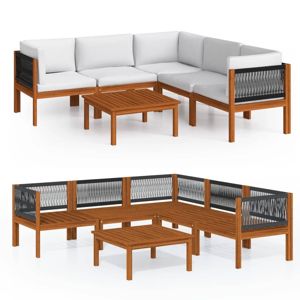 vidaXL 6-tlg. Garten-Lounge-Set mit Kissen Cremeweiß Massivholz Akazie