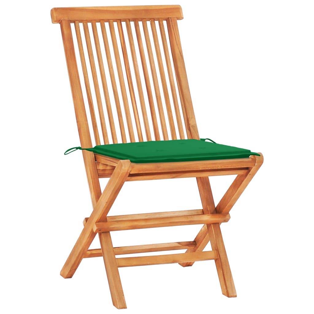 vidaXL 3-tlg. Bistroset mit Grünen Kissen Massivholz Teak