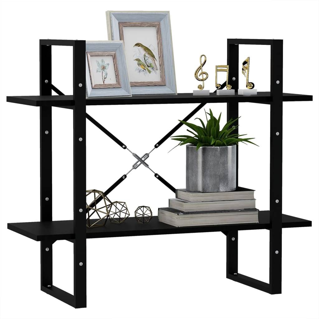 vidaXL Bücherregal 2 Böden Schwarz 80x30x70 cm Massivholz Kiefer