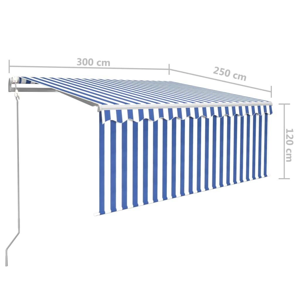 vidaXL Markise Automatisch Einziehbar mit Volant 3x2,5 m Blau und Weiß