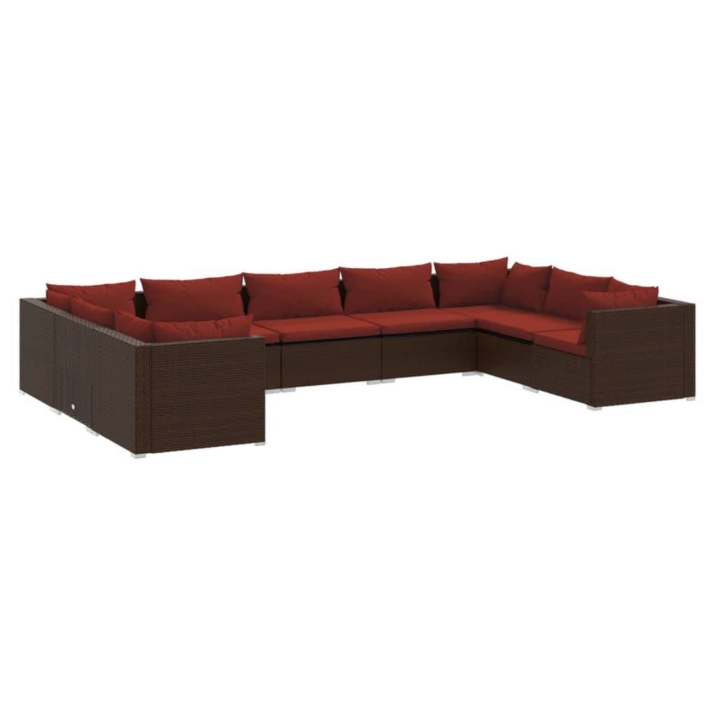 vidaXL 9-tlg. Garten-Lounge-Set mit Kissen Poly Rattan Braun