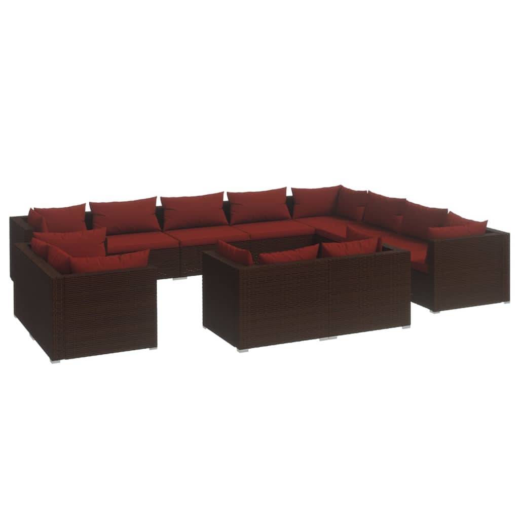 vidaXL 12-tlg. Garten-Lounge-Set mit Kissen Braun Poly Rattan