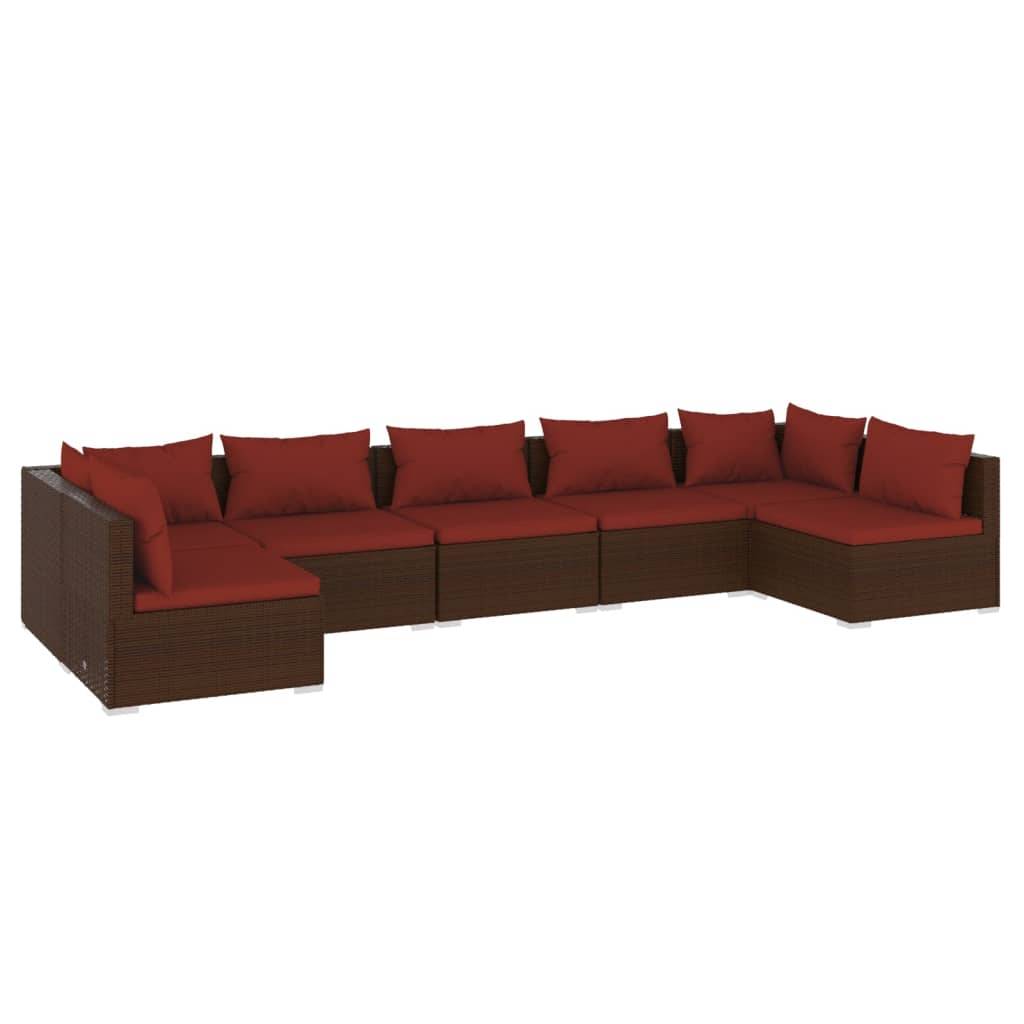 vidaXL 7-tlg. Garten-Lounge-Set mit Kissen Poly Rattan Braun