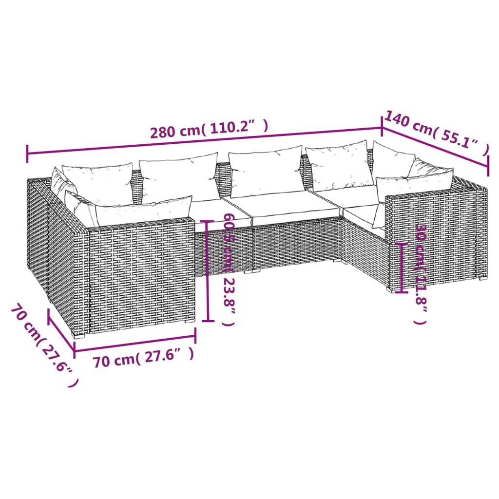 vidaXL 6-tlg. Garten-Lounge-Set mit Kissen Poly Rattan Schwarz