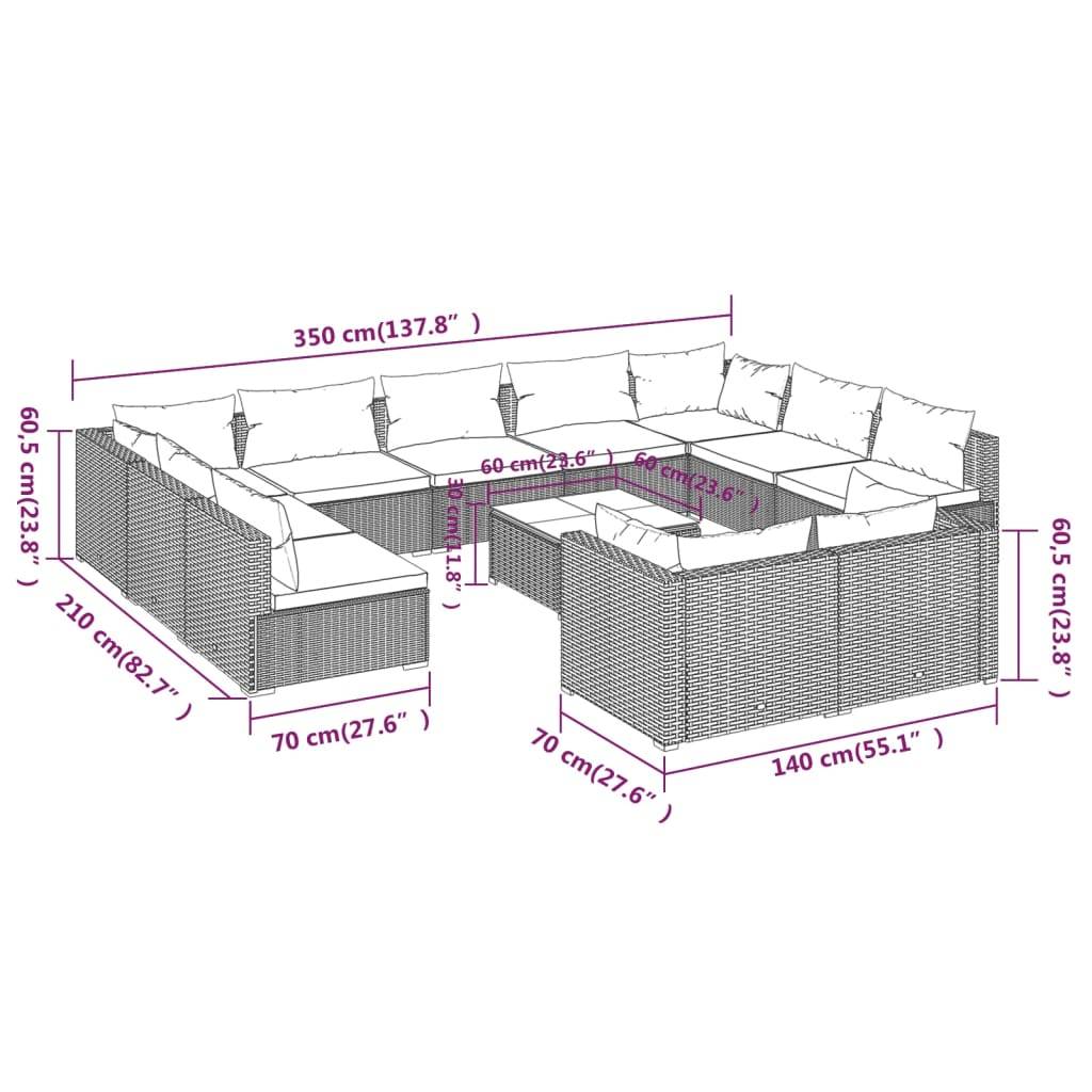 vidaXL 12-tlg. Garten-Lounge-Set mit Kissen Braun Poly Rattan