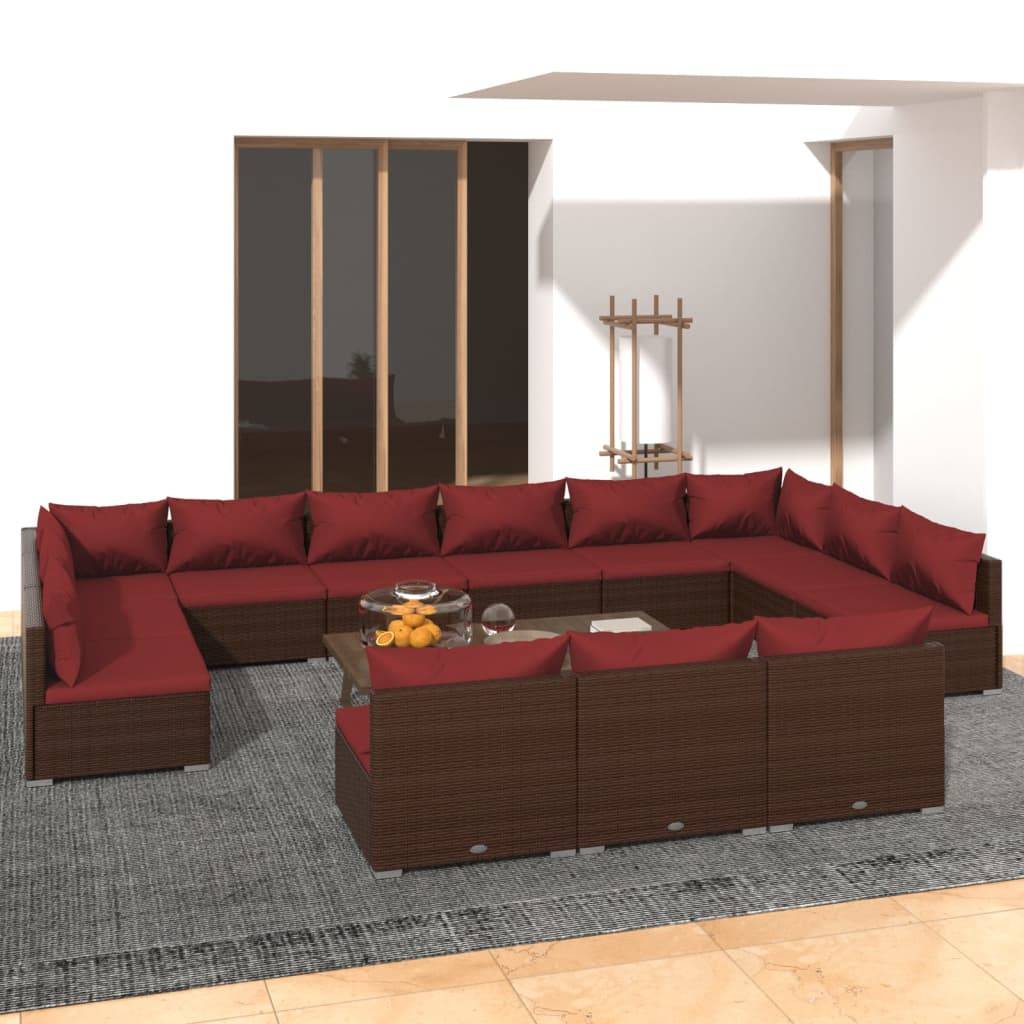 vidaXL 13-tlg. Garten-Lounge-Set mit Kissen Braun Poly Rattan