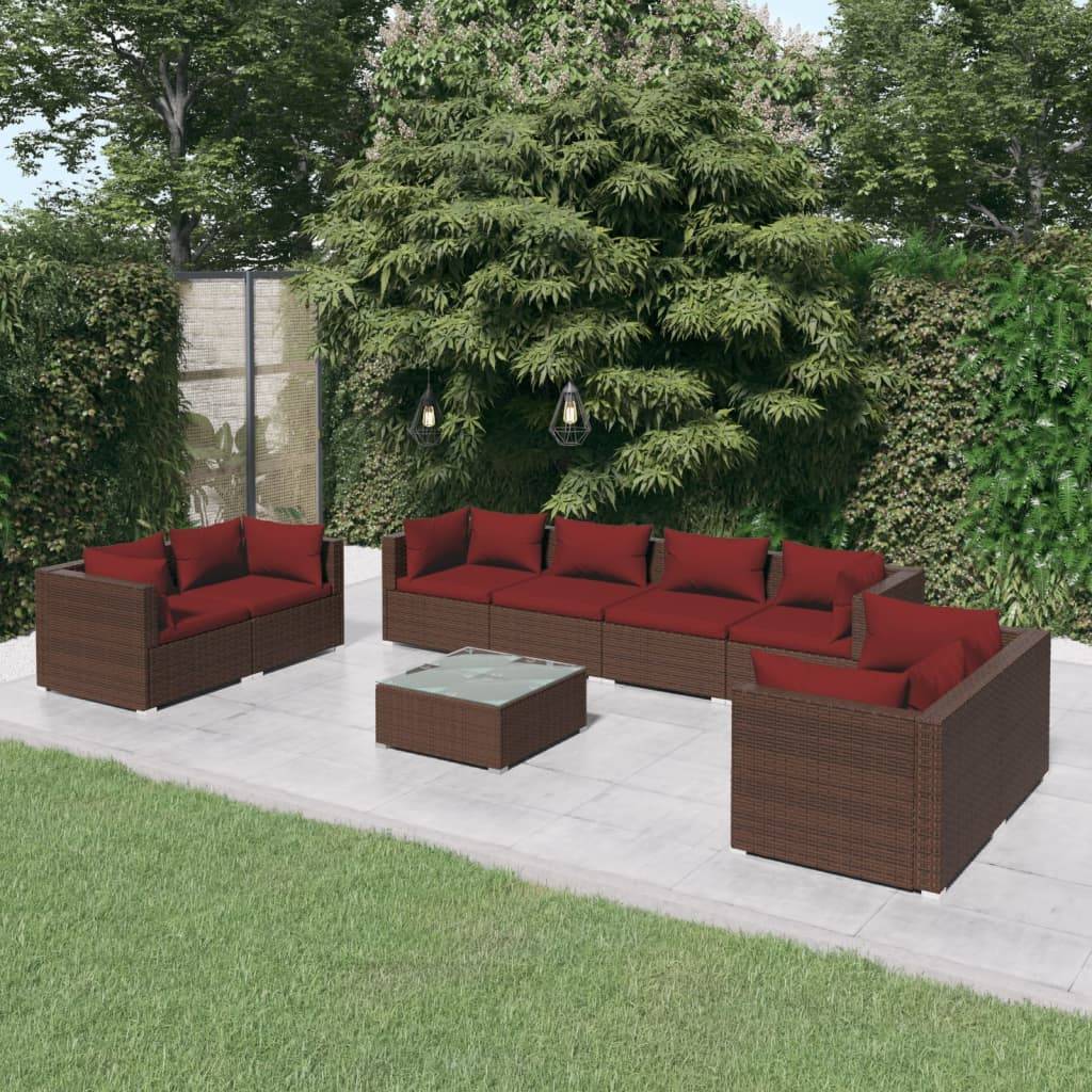 vidaXL 9-tlg. Garten-Lounge-Set mit Kissen Poly Rattan Braun
