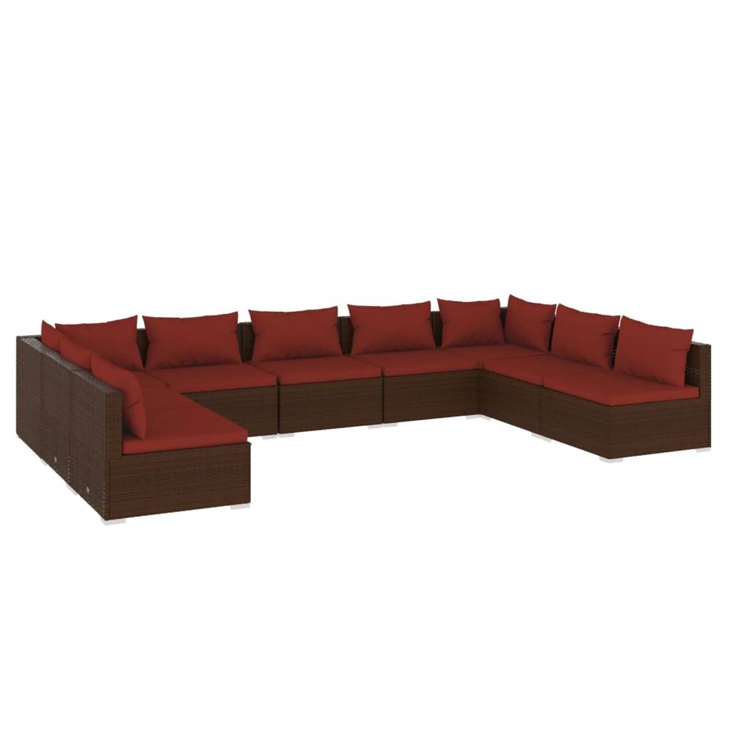 vidaXL 9-tlg. Garten-Lounge-Set mit Kissen Poly Rattan Braun