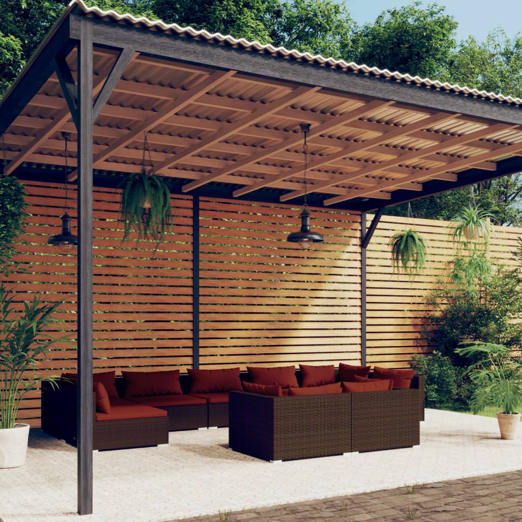 vidaXL 9-tlg. Garten-Lounge-Set mit Kissen Braun Poly Rattan
