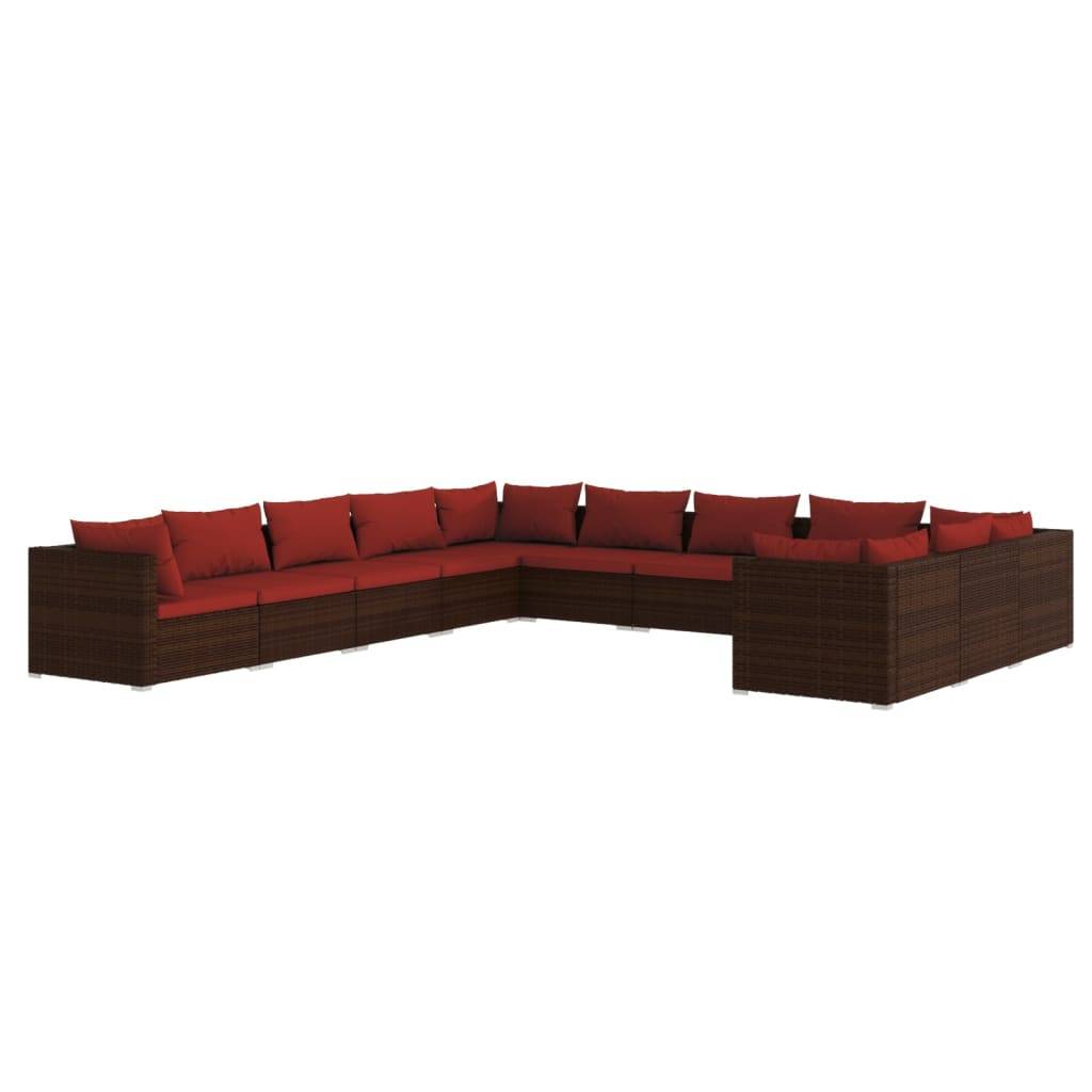vidaXL 11-tlg. Garten-Lounge-Set mit Kissen Poly Rattan Braun