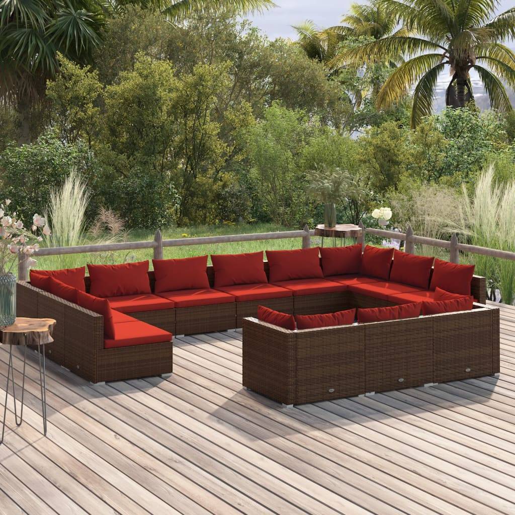 vidaXL 13-tlg. Garten-Lounge-Set mit Kissen Braun Poly Rattan