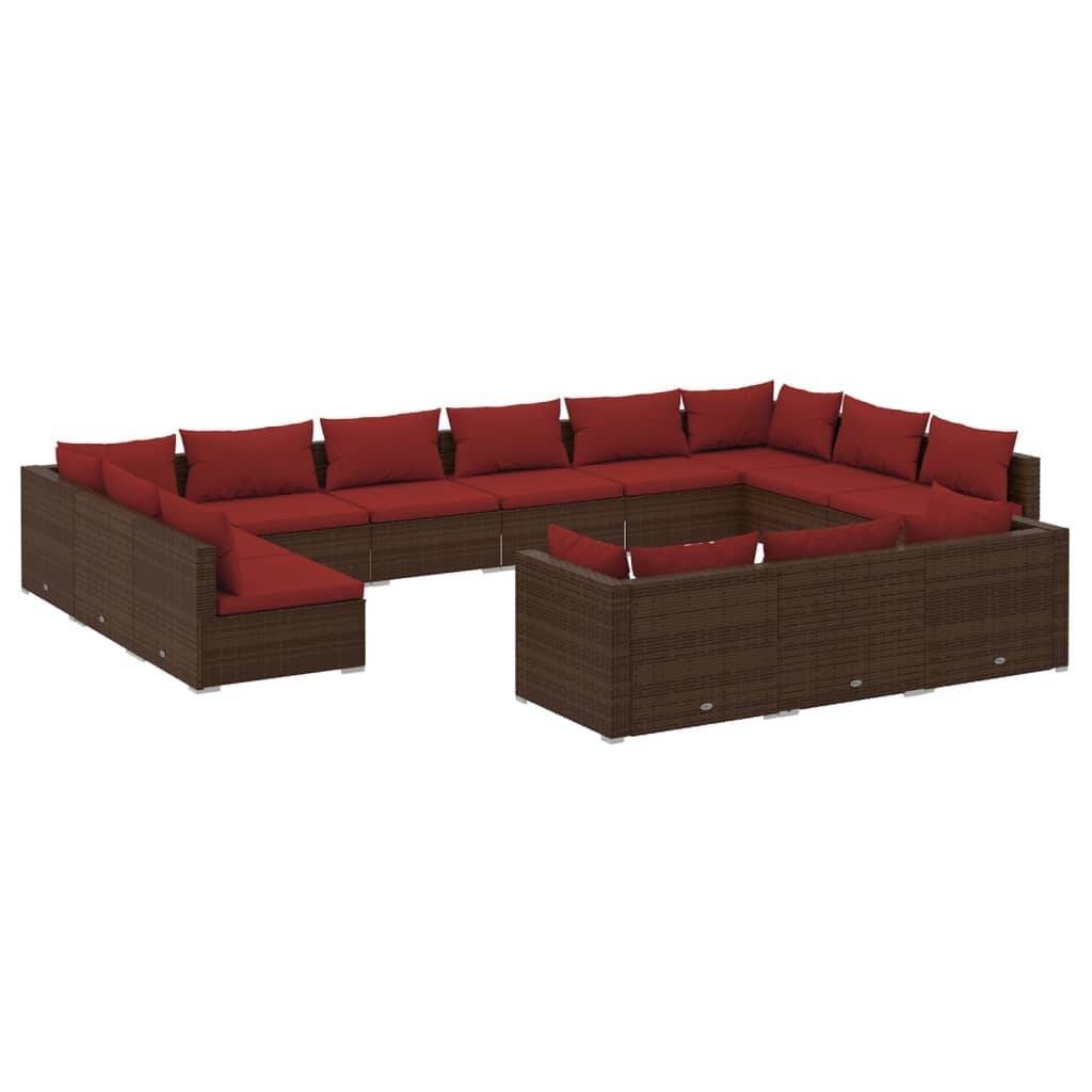 vidaXL 13-tlg. Garten-Lounge-Set mit Kissen Braun Poly Rattan