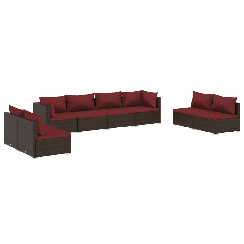 vidaXL 8-tlg. Garten-Lounge-Set mit Kissen Poly Rattan Braun