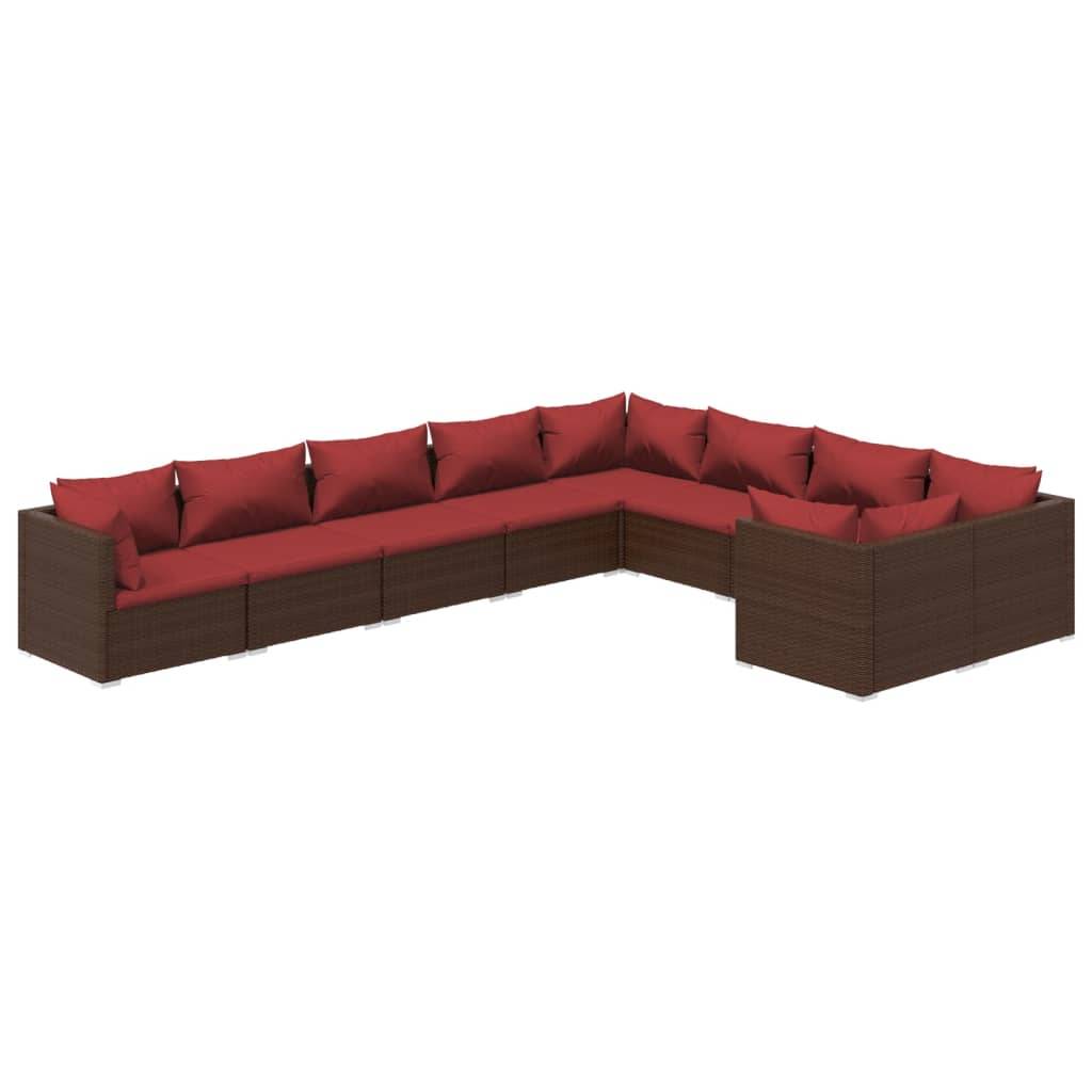 vidaXL 9-tlg. Garten-Lounge-Set mit Kissen Poly Rattan Braun