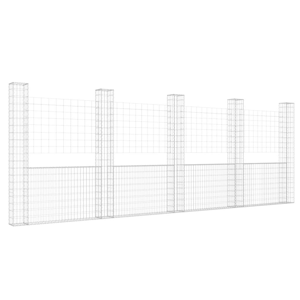 vidaXL Gabionenkorb U-Form mit 5 Säulen Eisen 500x20x200 cm