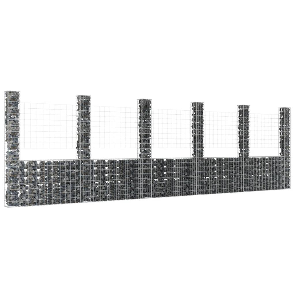 vidaXL Gabionenkorb U-Form mit 6 Säulen Eisen 620x20x200 cm