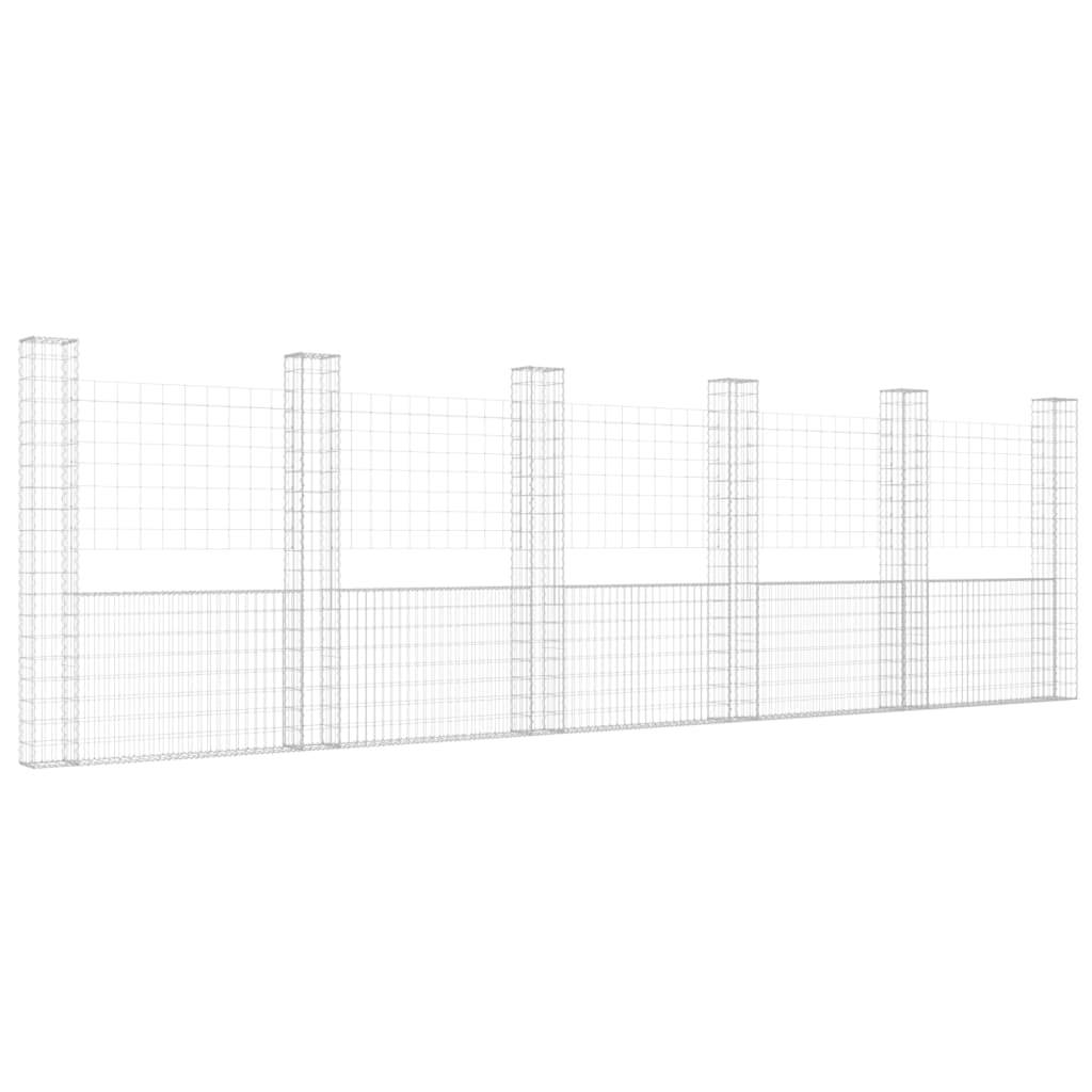 vidaXL Gabionenkorb U-Form mit 6 Säulen Eisen 620x20x200 cm