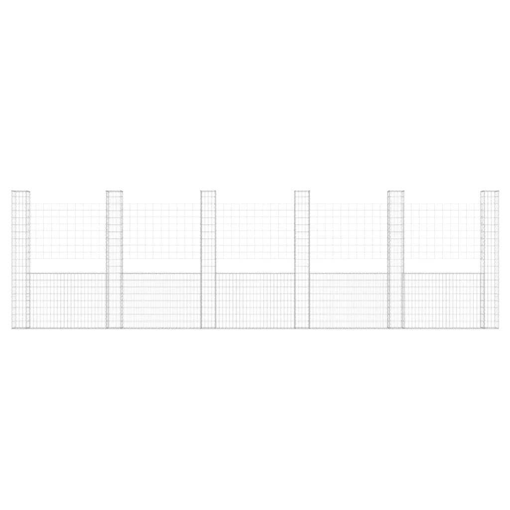 vidaXL Gabionenkorb U-Form mit 6 Säulen Eisen 620x20x200 cm