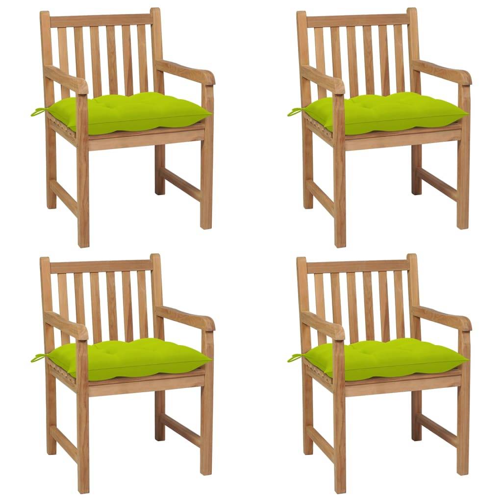 vidaXL Gartenstühle 4 Stk. mit Hellgrünen Kissen Massivholz Teak