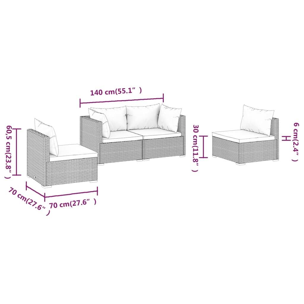 vidaXL 4-tlg. Garten-Lounge-Set mit Auflagen Poly Rattan Braun
