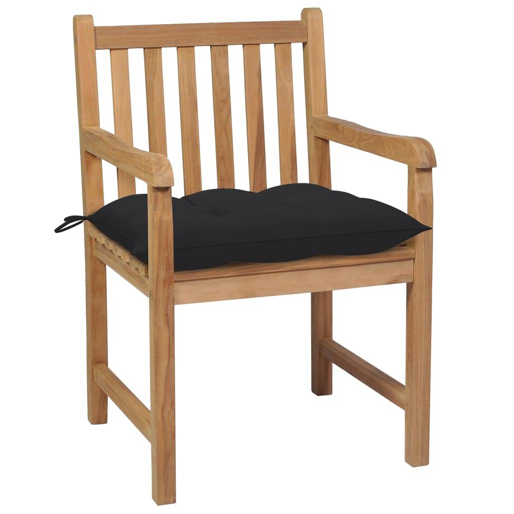vidaXL Gartenstühle 4 Stk. mit Schwarzen Kissen Massivholz Teak