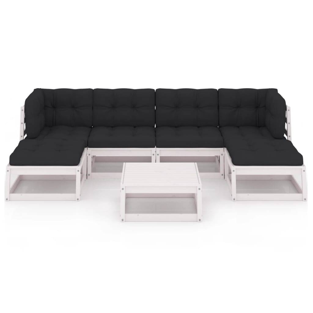 vidaXL 7-tlg. Garten-Lounge-Set mit Kissen Weiß Massivholz Kiefer