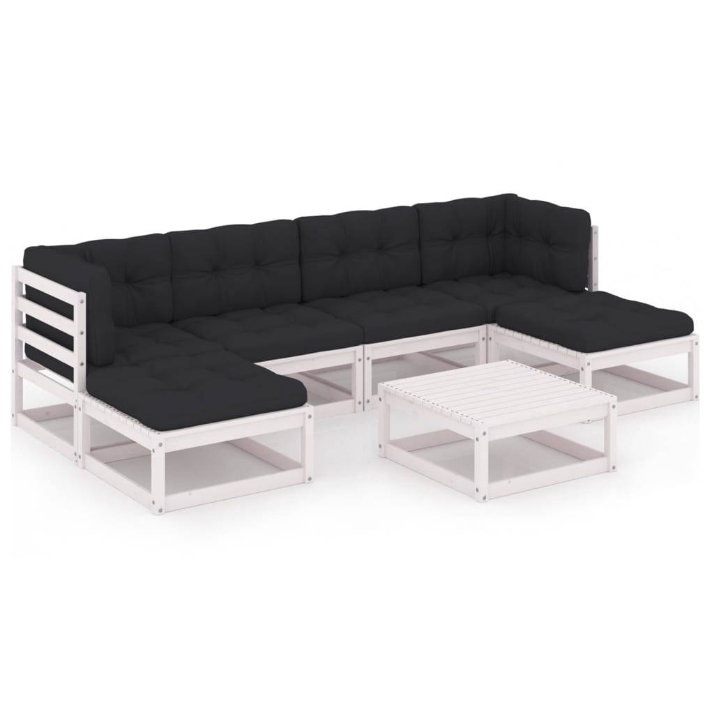 vidaXL 7-tlg. Garten-Lounge-Set mit Kissen Weiß Massivholz Kiefer