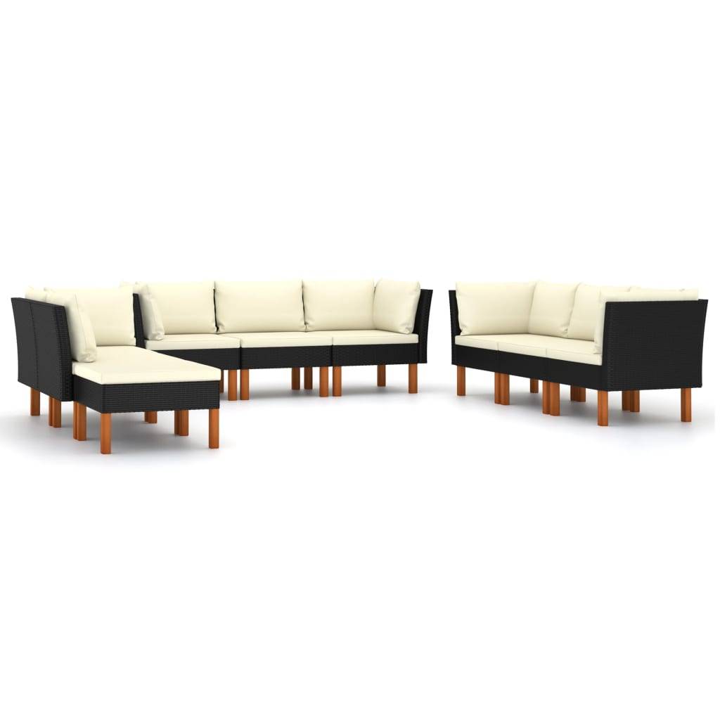 vidaXL 9-tlg. Garten-Lounge-Set mit Kissen Poly Rattan Schwarz