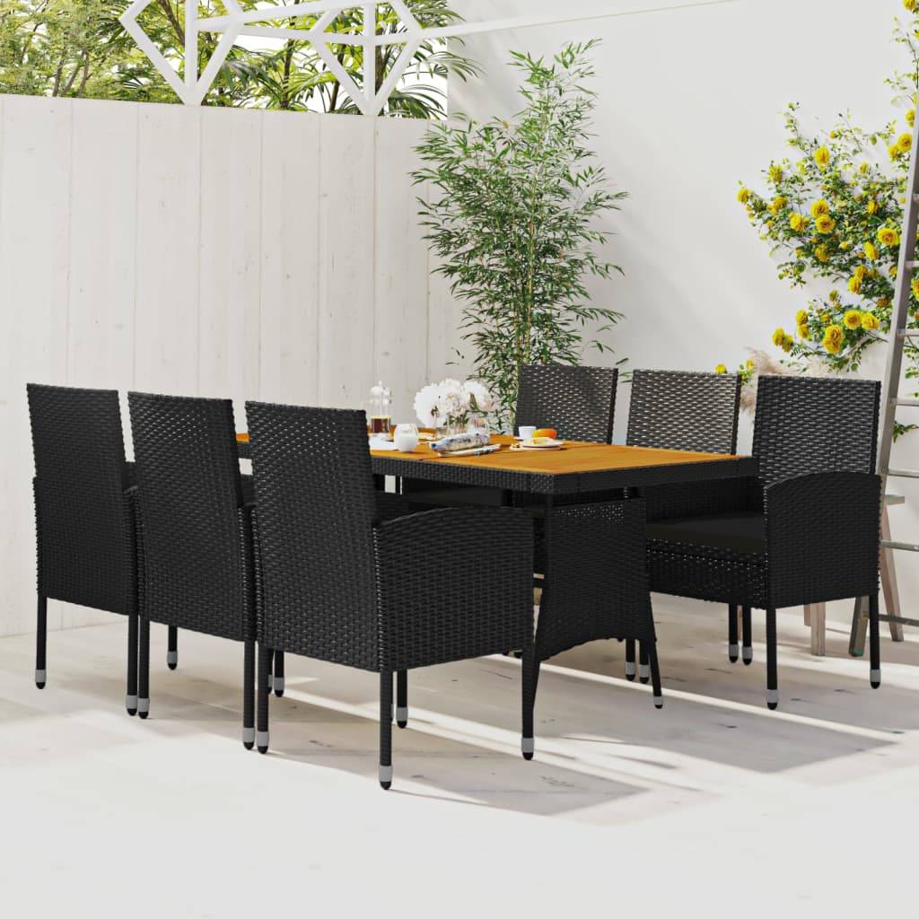 vidaXL 7-tlg. Garten-Essgruppe Poly Rattan Schwarz