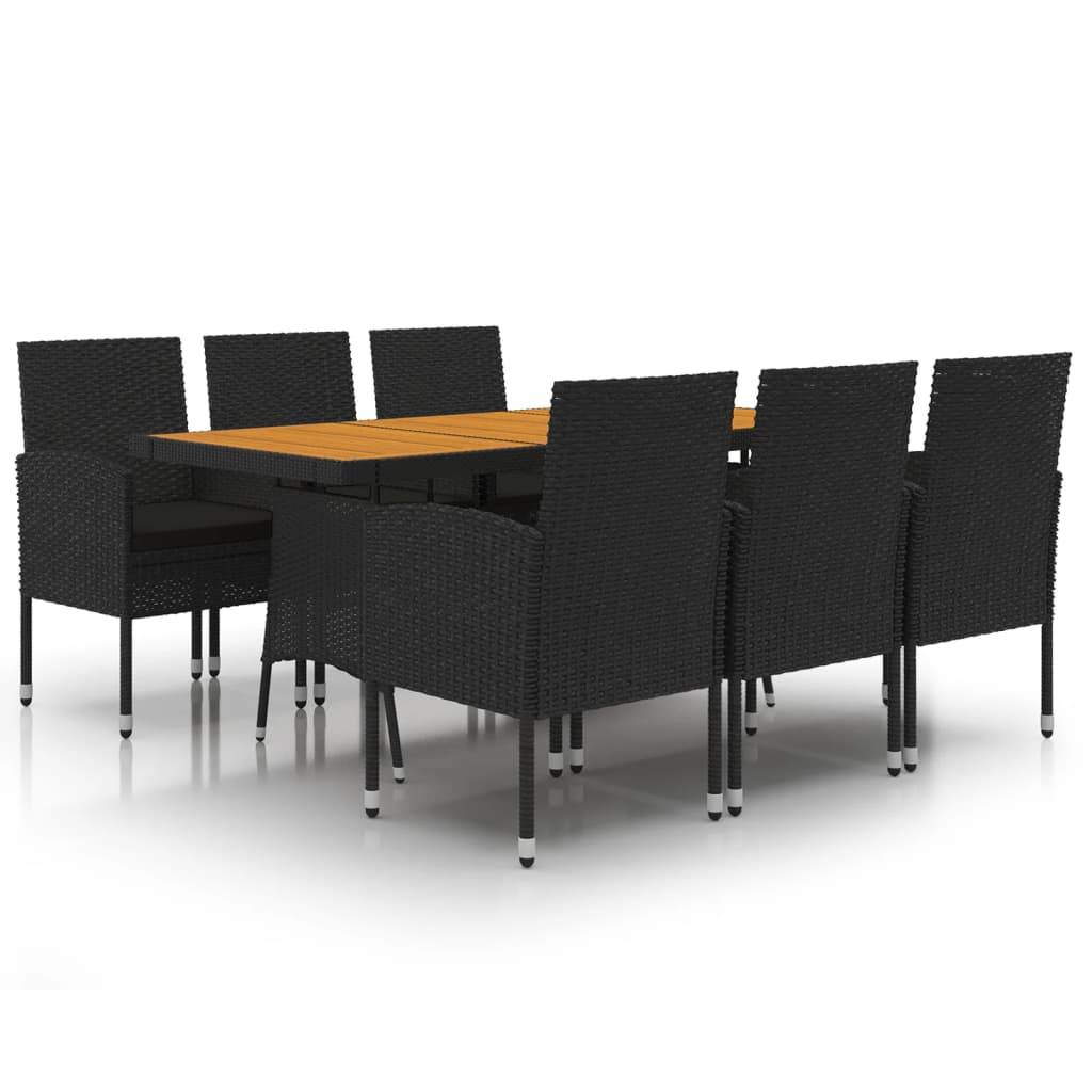 vidaXL 7-tlg. Garten-Essgruppe Poly Rattan Schwarz