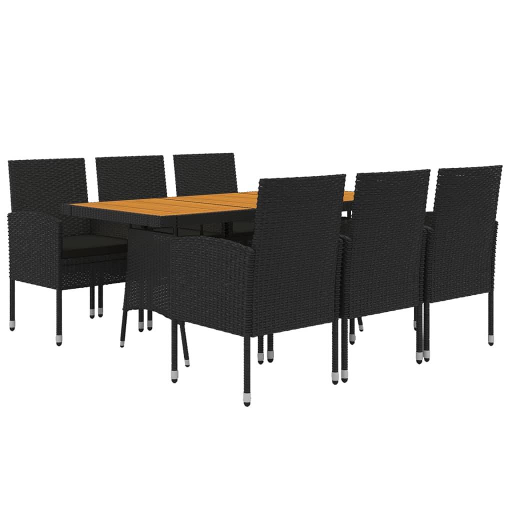 vidaXL 7-tlg. Garten-Essgruppe Poly Rattan Schwarz