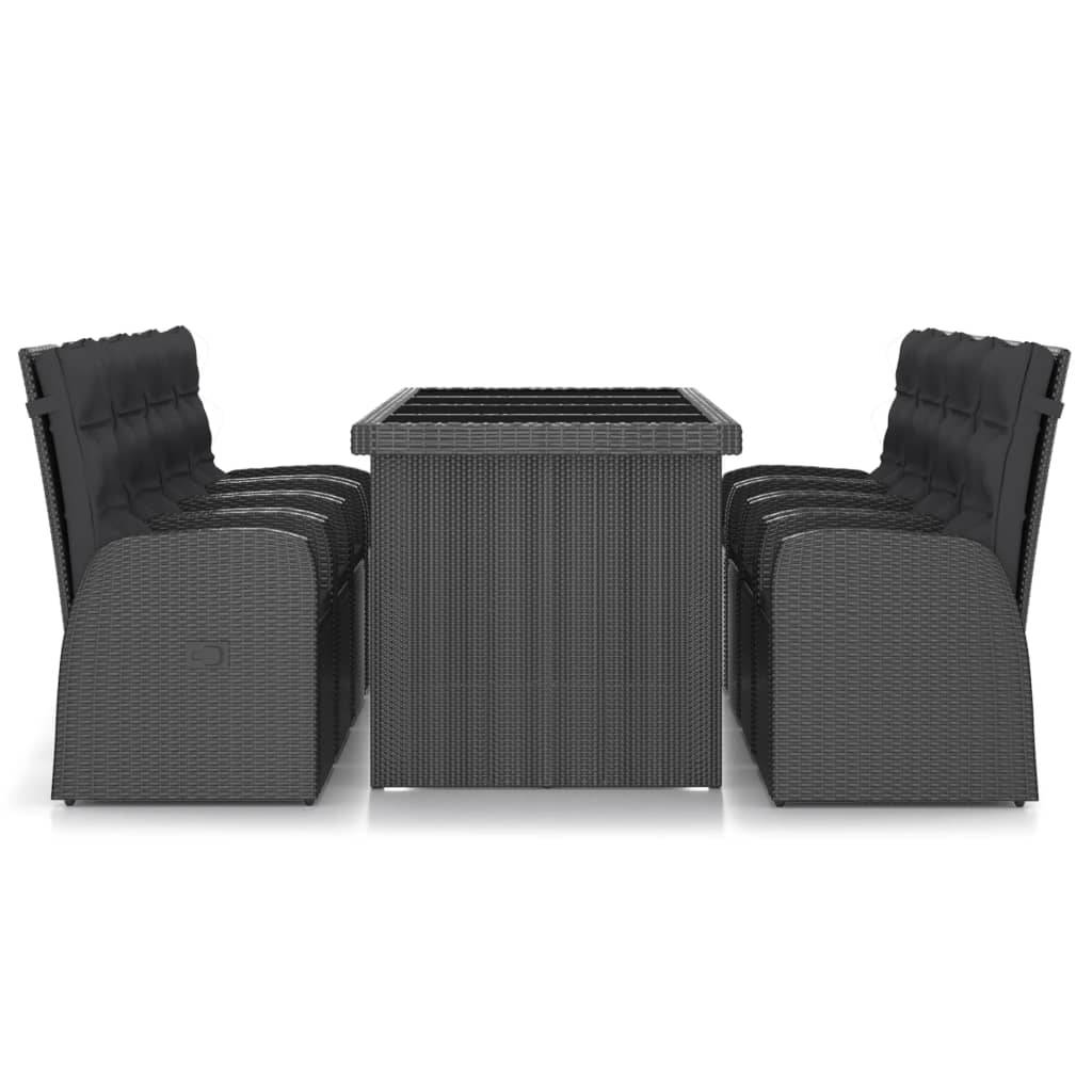 vidaXL 9-tlg. Garten-Essgruppe mit Kissen Poly Rattan Schwarz
