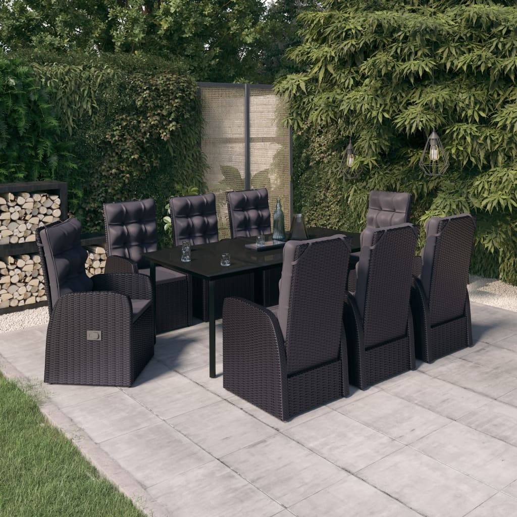 vidaXL 9-tlg. Garten-Essgruppe mit Kissen Schwarz