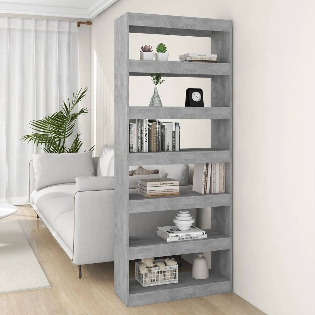 vidaXL Bücherregal/Raumteiler Betongrau 80x30x198 cm Holzwerkstoff