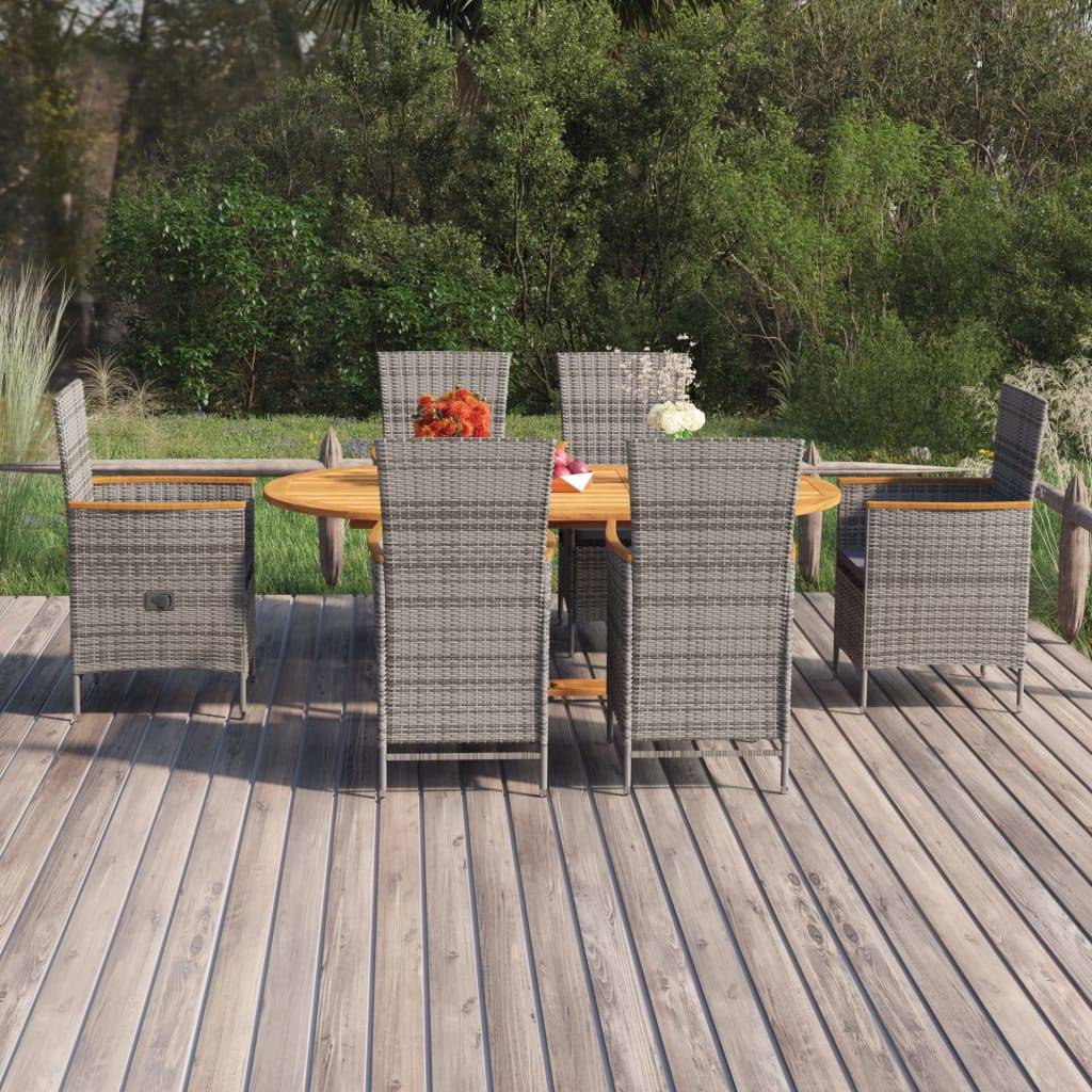 vidaXL 7-tlg. Garten-Essgruppe Poly Rattan Grau