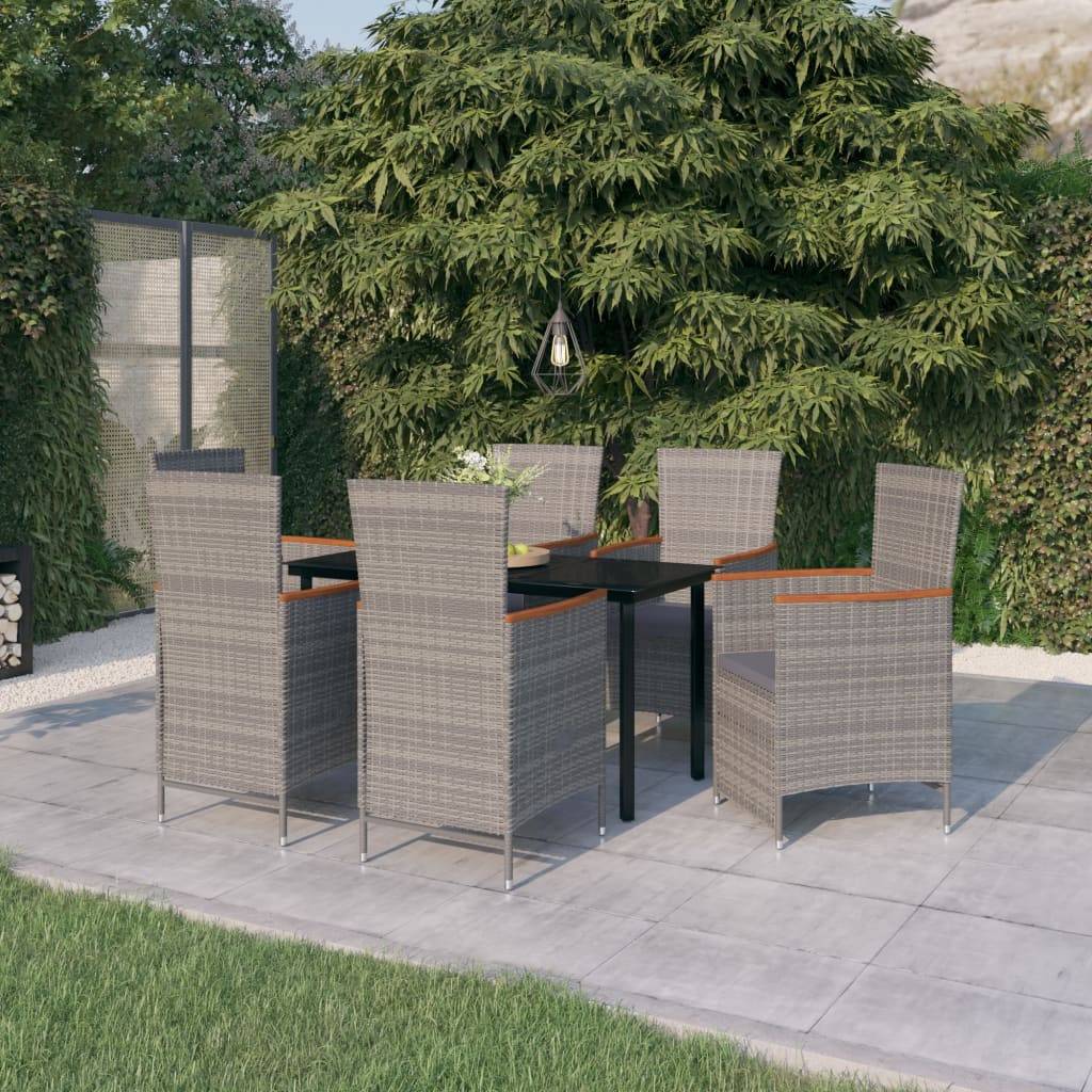 vidaXL 7-tlg. Garten-Essgruppe mit Auflagen Grau