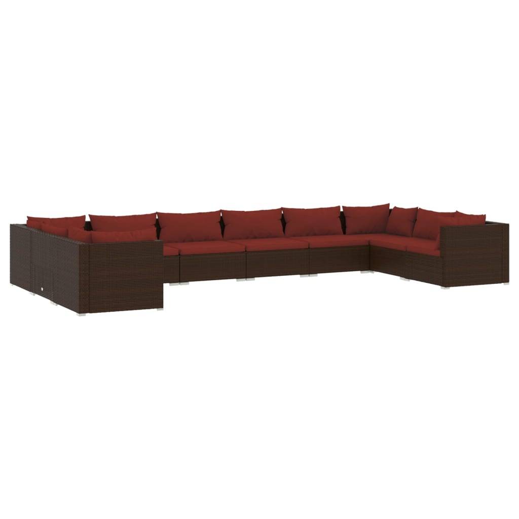 vidaXL 10-tlg. Garten-Lounge-Set mit Kissen Poly Rattan Braun