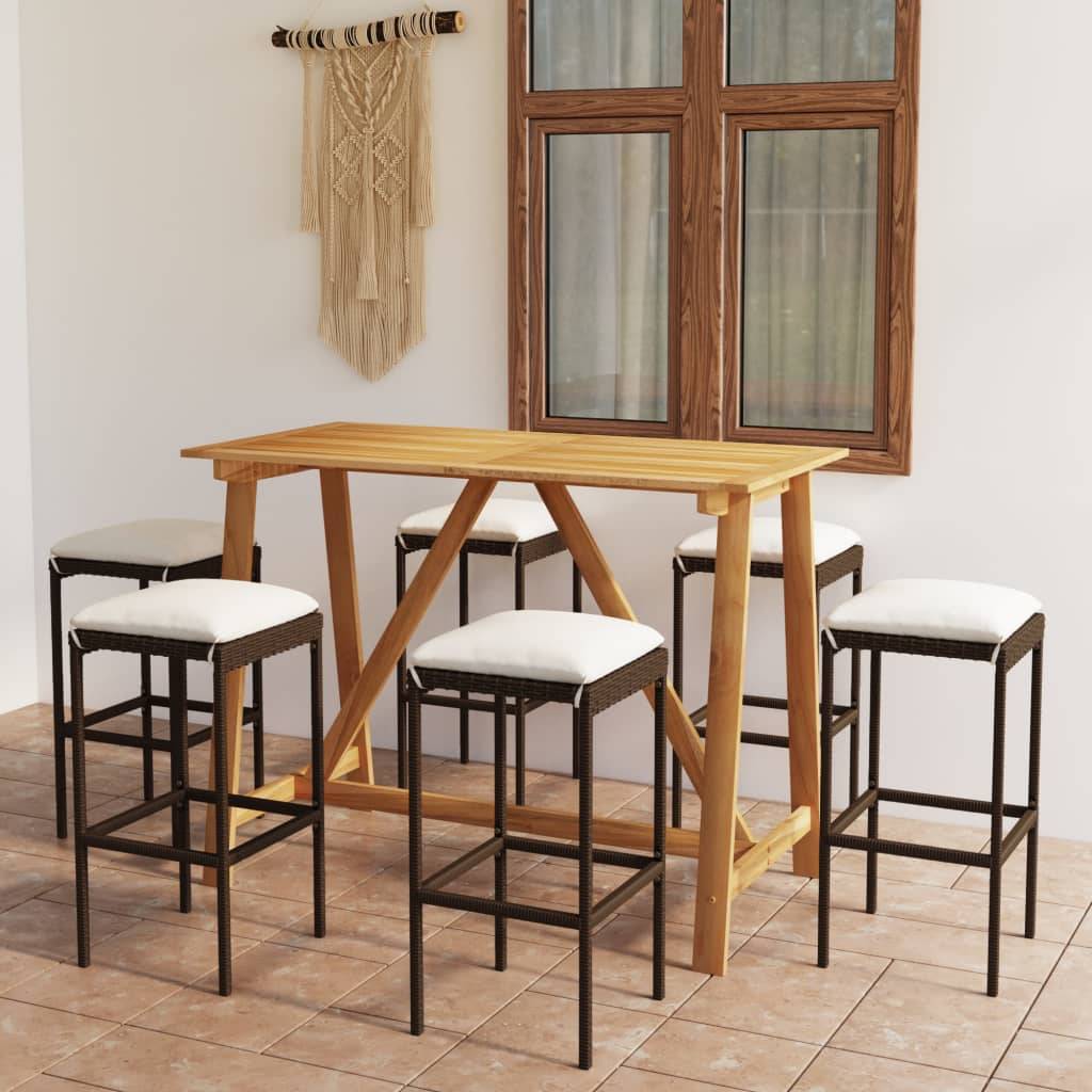 vidaXL 7-tlg. Gartenbar-Set mit Kissen Braun