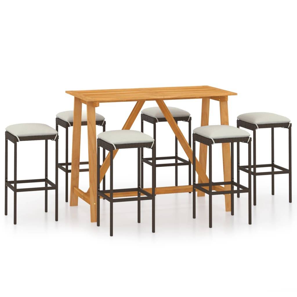 vidaXL 7-tlg. Gartenbar-Set mit Kissen Braun