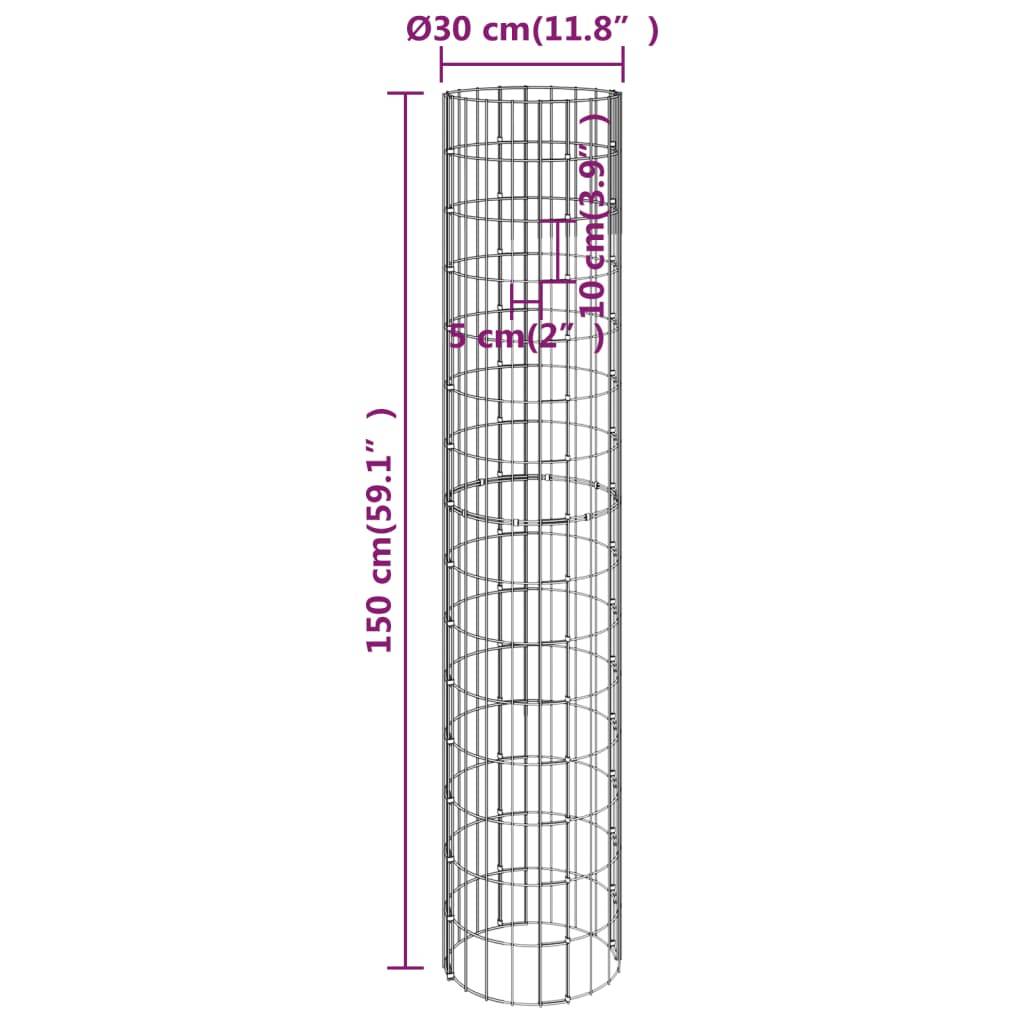 vidaXL Gabionen-Säule Rund Verzinkter Stahl Ø30x150 cm