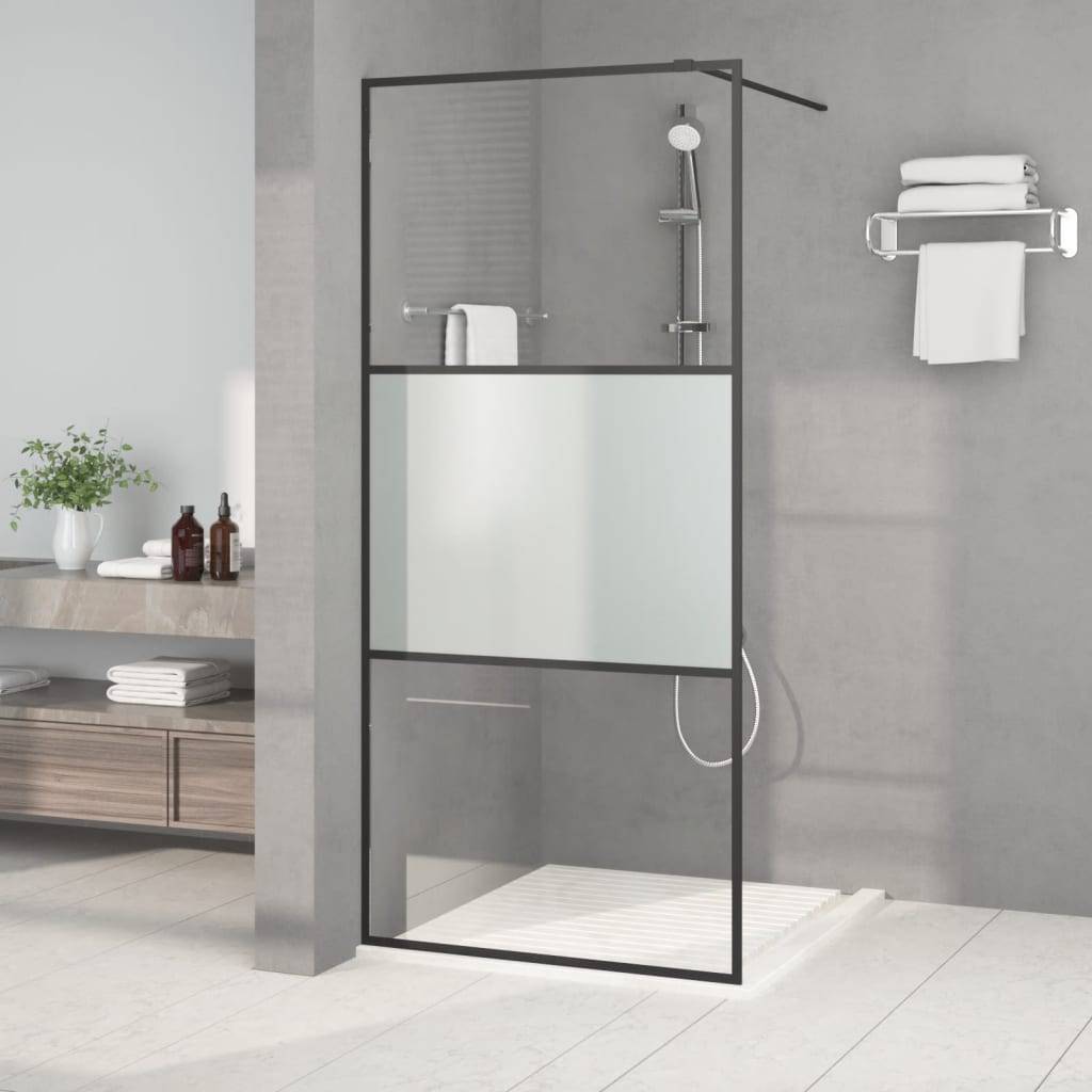 vidaXL Duschwand für Begehbare Dusche Schwarz 90x195cm Halbmatt ESG