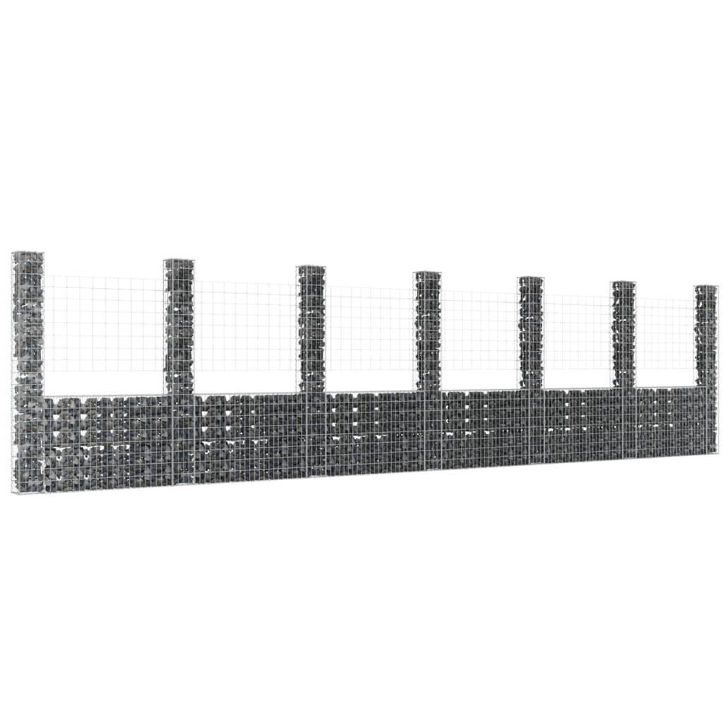 vidaXL Gabionenkorb U-Form mit 7 Säulen Eisen 740x20x200 cm