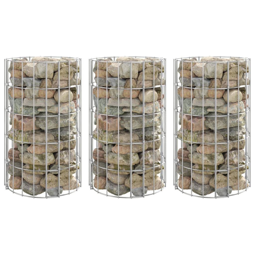 vidaXL Gabionen-Hochbeete 3 Stk. Rund Verzinkter Stahl Ø30x50 cm